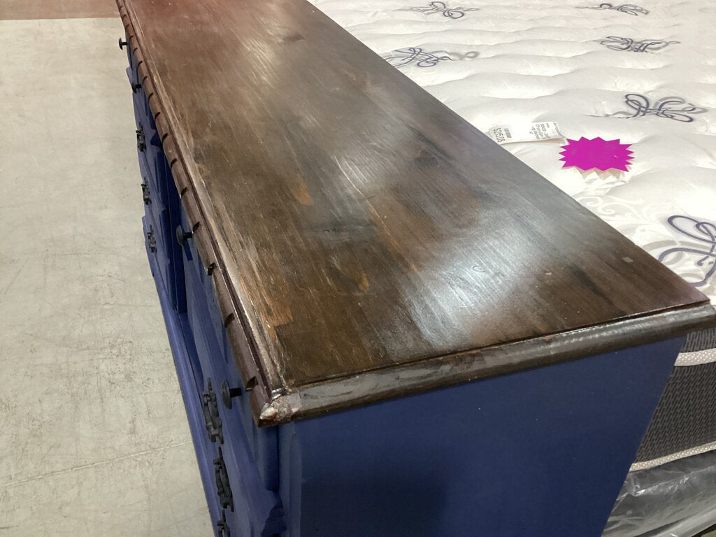 83908 (8442-30) Athens Wood 9 Drawer Blue Dresser 64x18x32