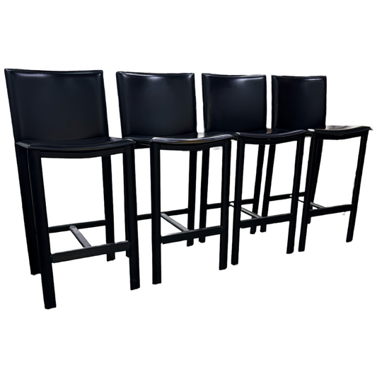 80648 - Set Of Four Italian Black Leather Barstools19x16x42