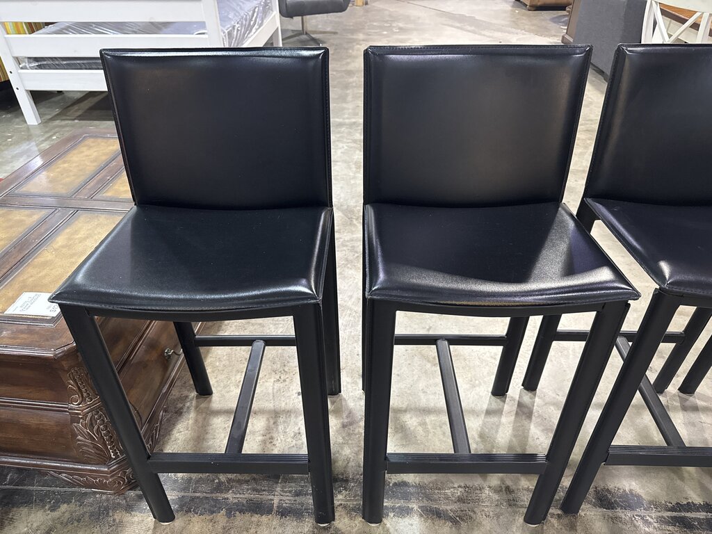 80648 - Set Of Four Italian Black Leather Barstools19x16x42