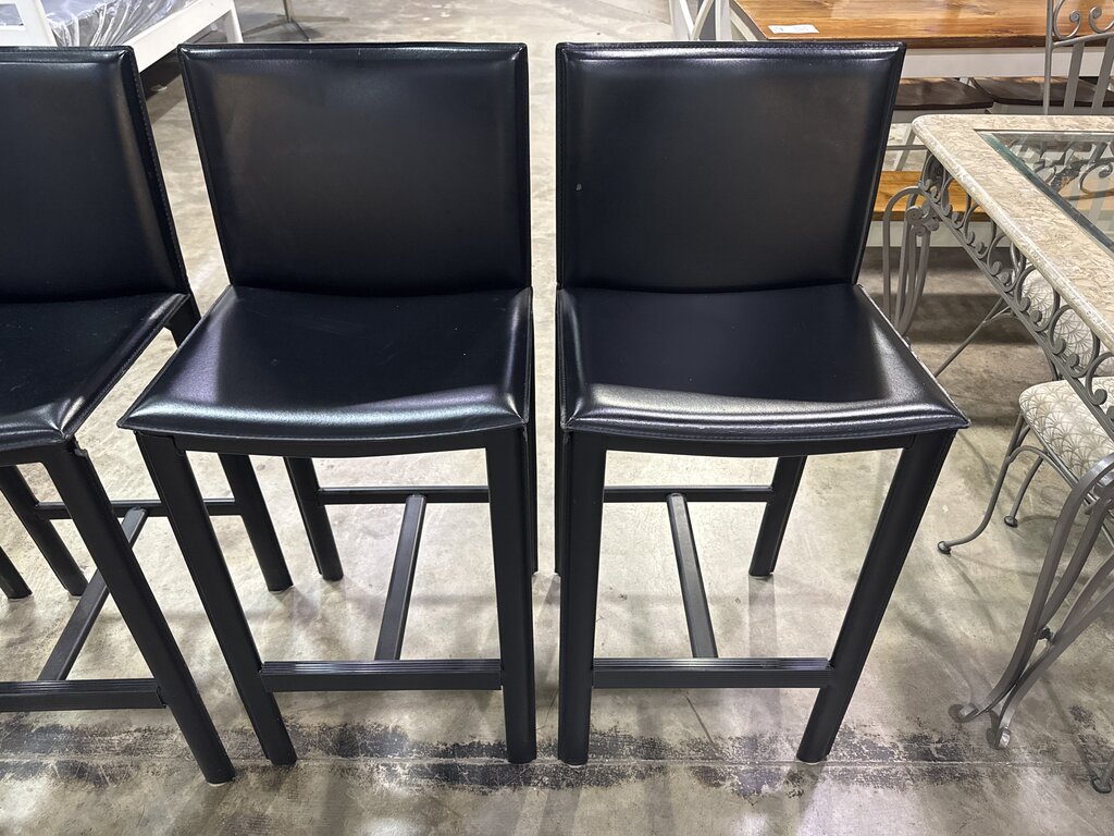 80648 - Set Of Four Italian Black Leather Barstools19x16x42