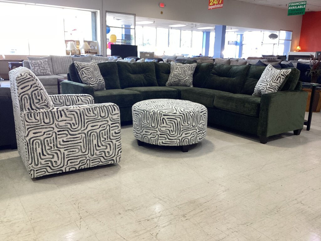 Intellect Jade NEW Round Ottoman 36x20 (71019-7986) Braves Olive