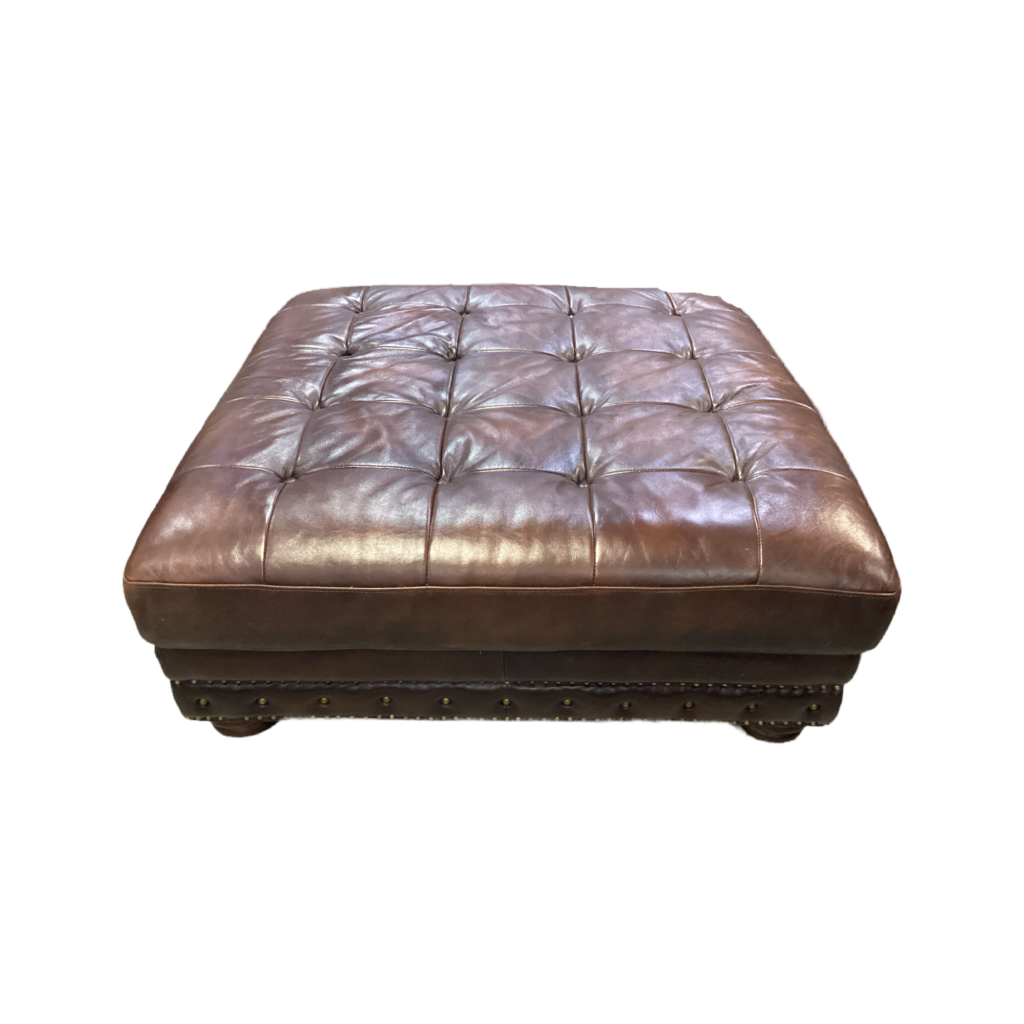 80821 - Brown Leather Nail Head Tufted Ottoman 45x45x18