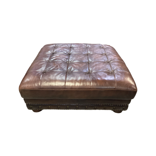 80821 - Brown Leather Nail Head Tufted Ottoman 45x45x18
