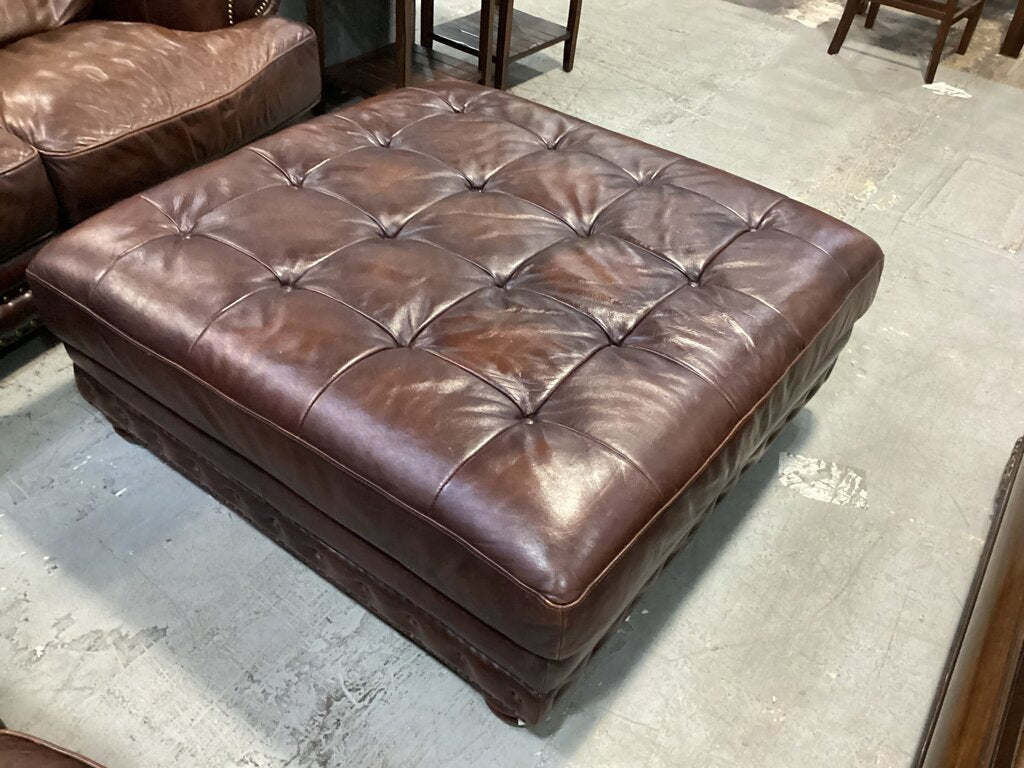 80821 - Brown Leather Nail Head Tufted Ottoman 45x45x18