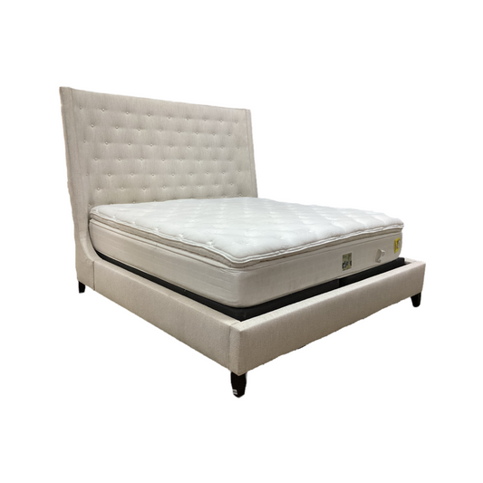 80793 - Bernhardt Interiors Maxime Wing Beige Hardwood Upholstered King Platform Bedframe 84x95x69