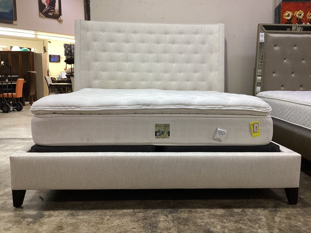 80793 - Bernhardt Interiors Maxime Wing Beige Hardwood Upholstered King Platform Bedframe 84x95x69