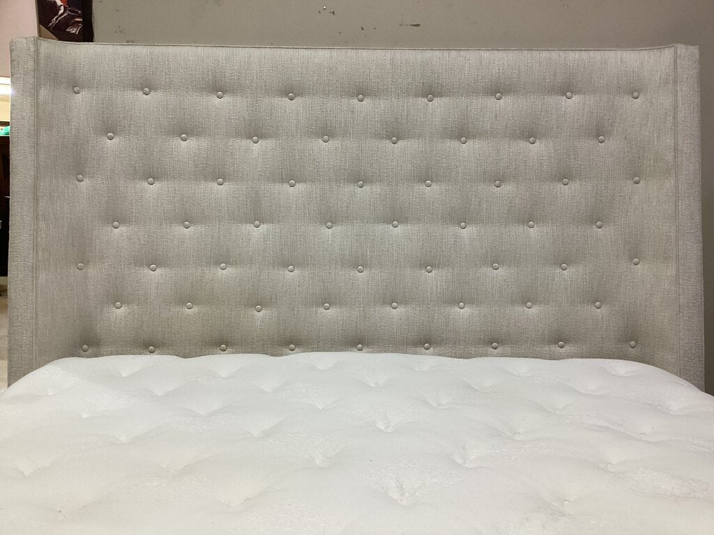 80793 - Bernhardt Interiors Maxime Wing Beige Hardwood Upholstered King Platform Bedframe 84x95x69