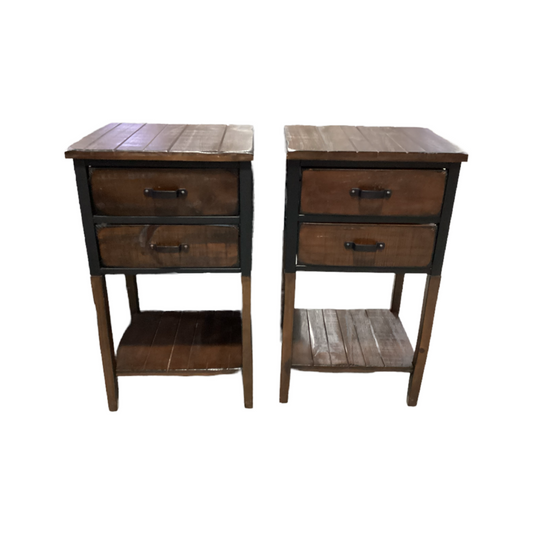 80797 - Pair Of Metal / Wood Side Tables 18x16x32
