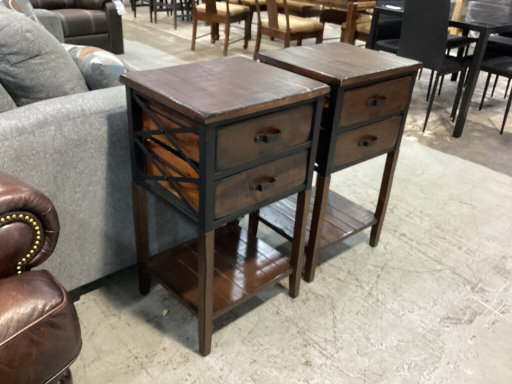 80797 - Pair Of Metal / Wood Side Tables 18x16x32