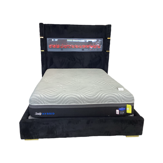 Harmony Black NEW Queen Fireplace Bed Frame 70x91x68 (115230)