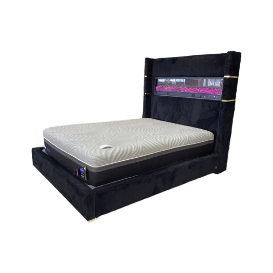 Harmony Black NEW Queen Fireplace Bed Frame 70x91x68 (115230)