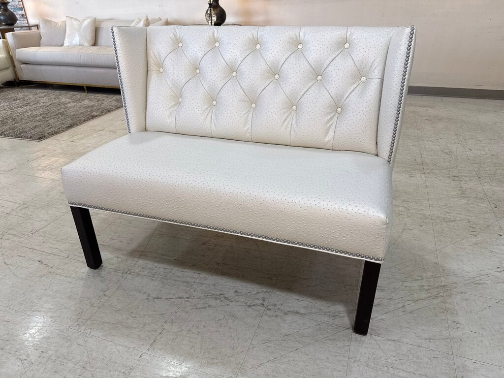 80861 - Pearl White Ostrich Embossed Settee Bench 45x45x36