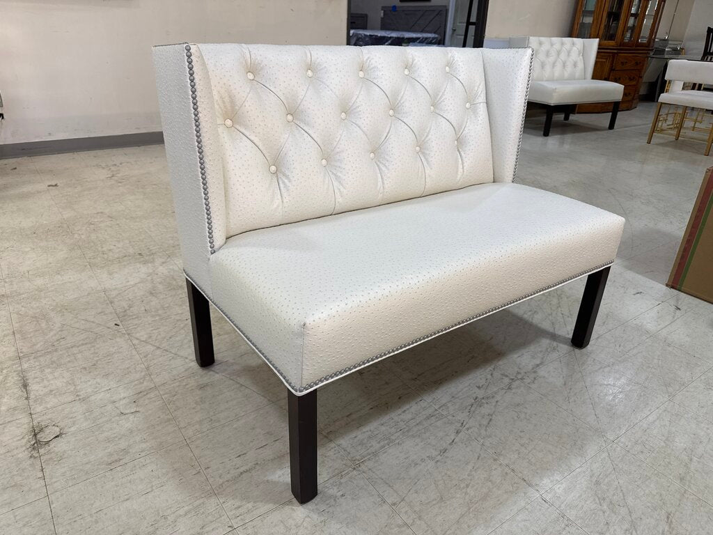 80861 - Pearl White Ostrich Embossed Settee Bench 45x45x36