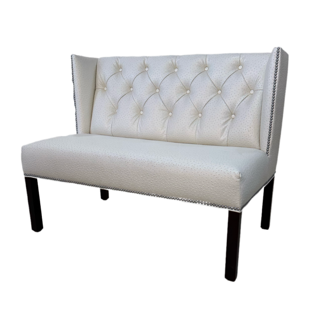80861 - Pearl White Ostrich Embossed Settee Bench 45x45x36