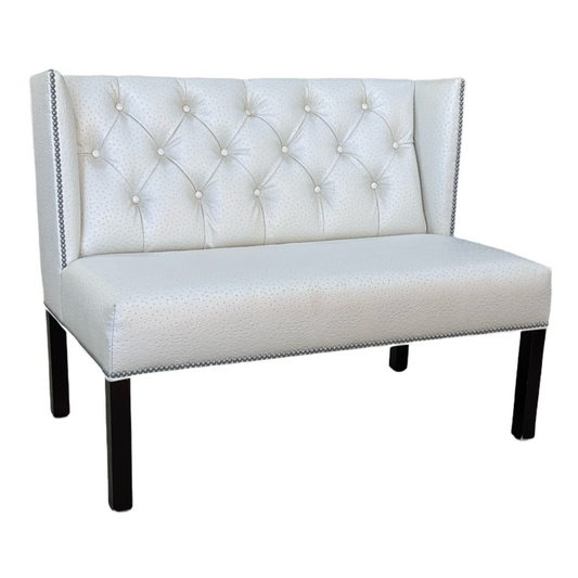 80860 - Pearl White Ostrich Embossed Settee Bench 45x45x36