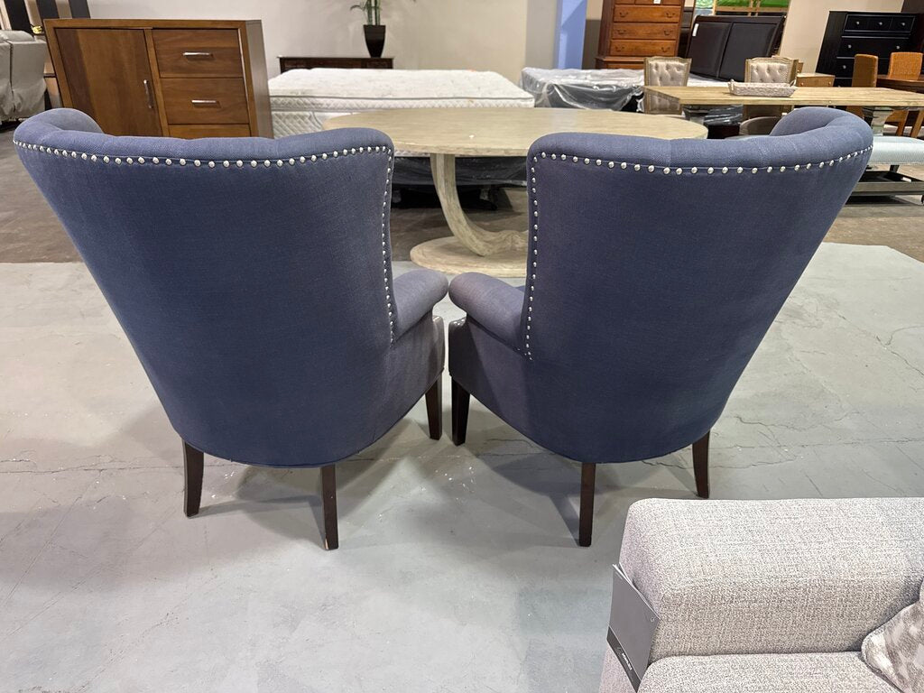 80886 - Pair of Blue Nuance Interior Design Wingback Chairs 32x36x21-34