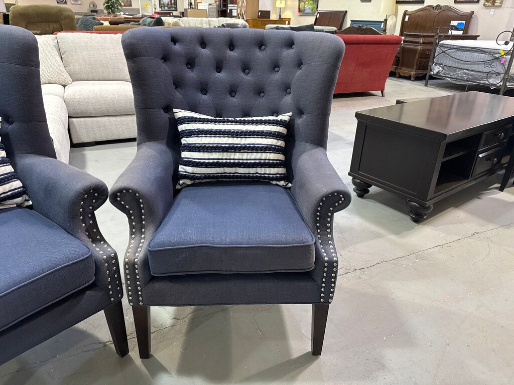 80886 - Pair of Blue Nuance Interior Design Wingback Chairs 32x36x21-34
