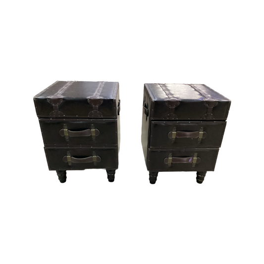80941 Pair of Vintage Trunk 2 Drawer Side Tables 16x16x22