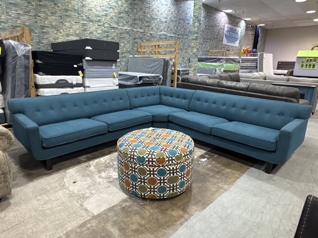 80940 - Boulevard Button Tufted Turquoise Sectional 115x115x30