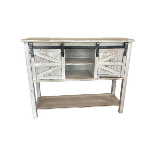 80976 White Washed Barn Door Hall Console 40x14x32