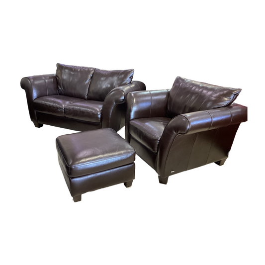 85070 - Natuzzi Loveseat & Chair w/Ottoman 67/43x33x36, otto 24x24x17