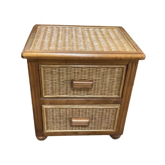 85119 - Vintage Wicker 2 Drawer Nightstand 21x18x22