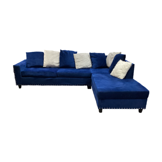 85113 - Blue Velour 2pc Sectional 106x81x30