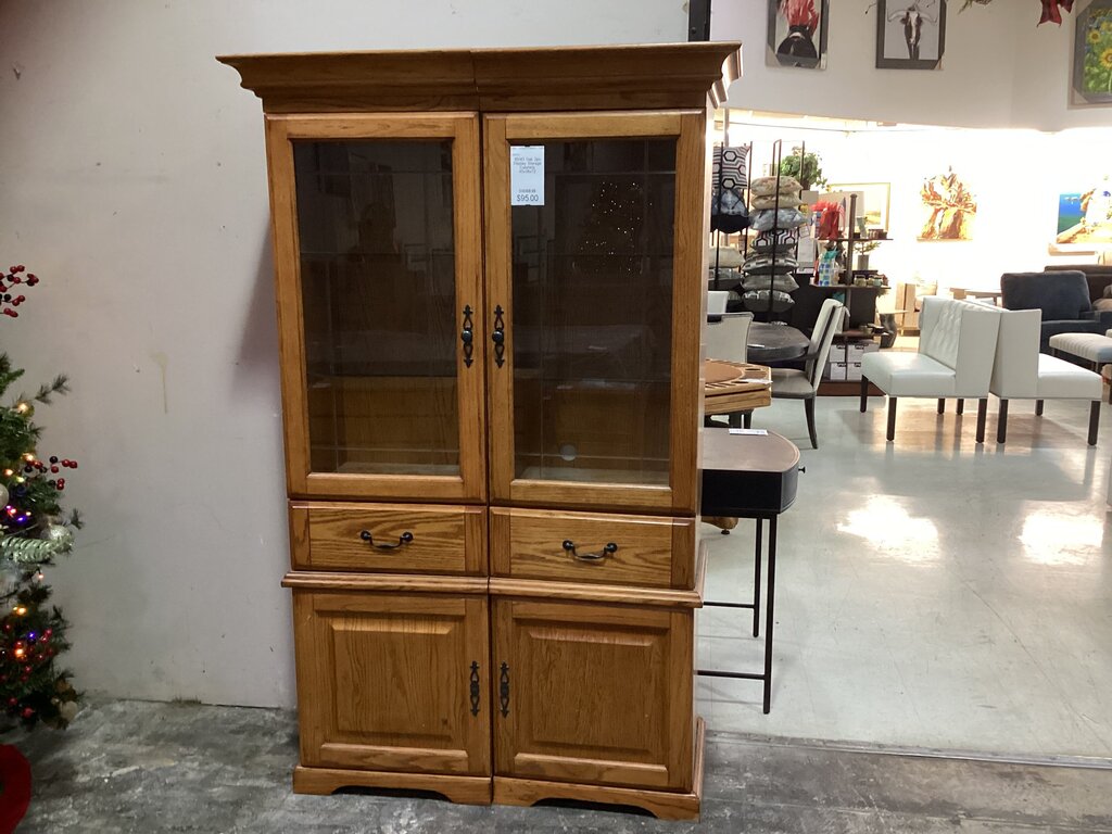 85143 - Oak 2pc Display Storage Cabinets 45x38x72
