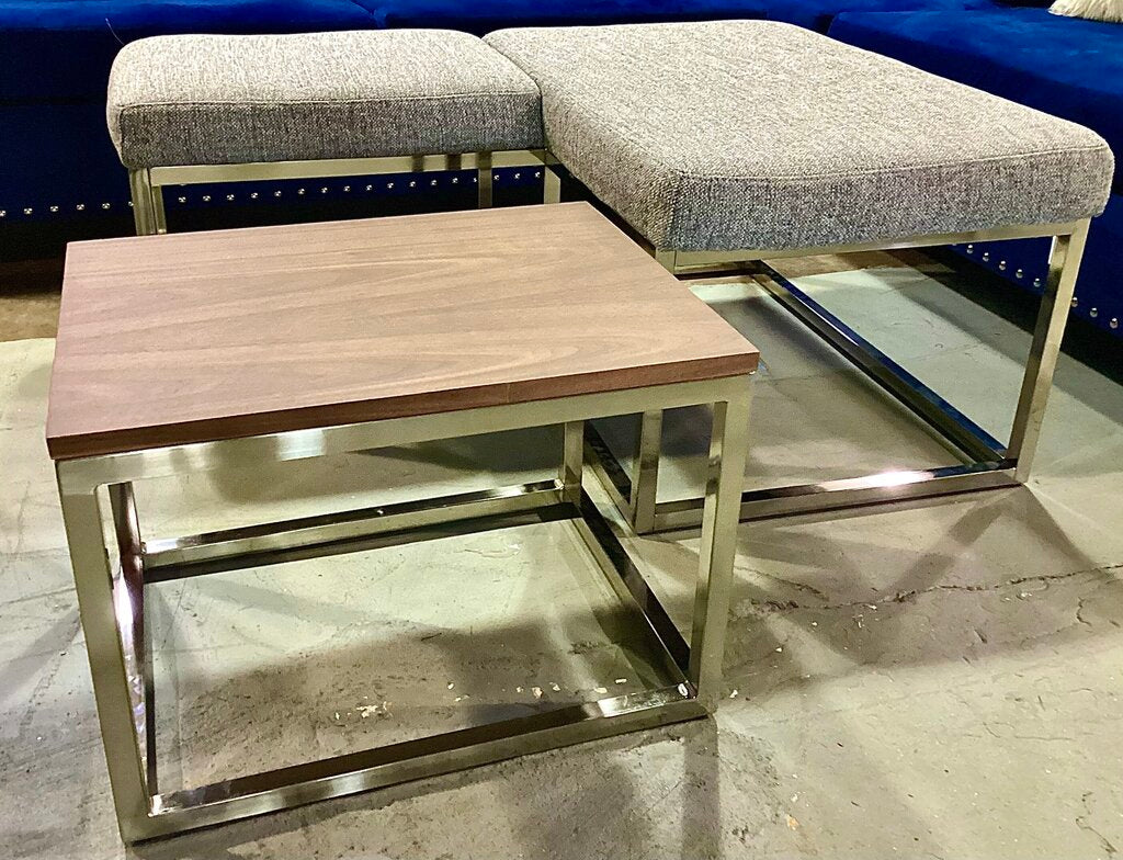 85161 - Jonathan Louis Jigsaw Brushed Nickel Ottoman