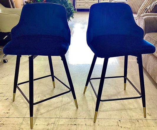 85158 Pair of Swivel Modern Blue Counter Height Chairs 20x18x36