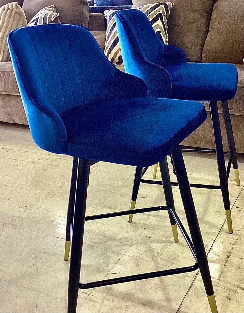 85158 Pair of Swivel Modern Blue Counter Height Chairs 20x18x36
