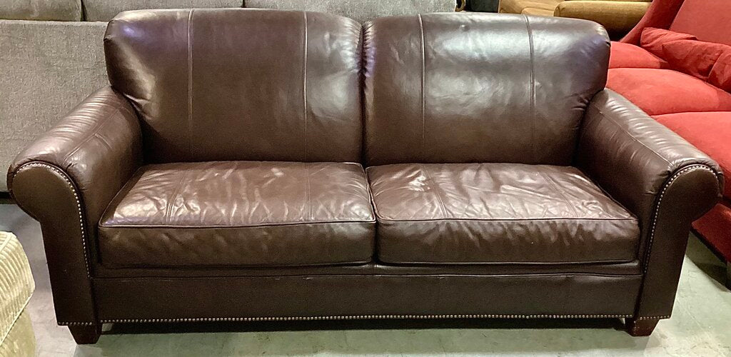 85206 - Broyhill Brown Leather Sofa 84x38x35