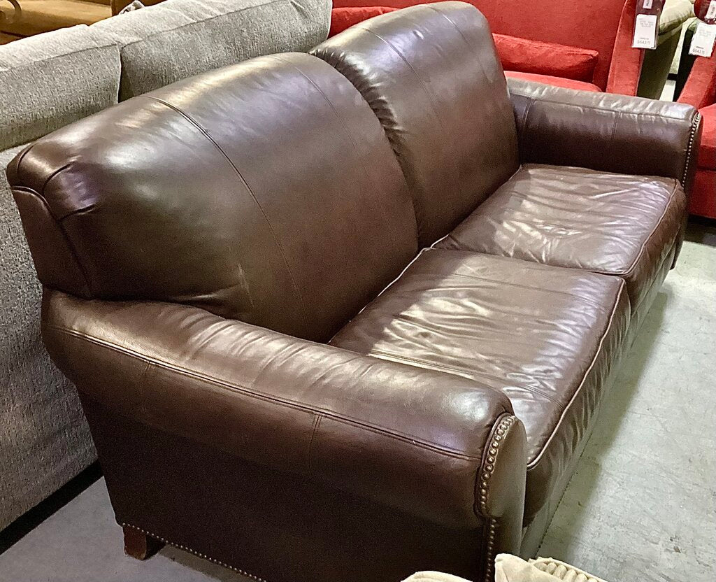 85206 - Broyhill Brown Leather Sofa 84x38x35