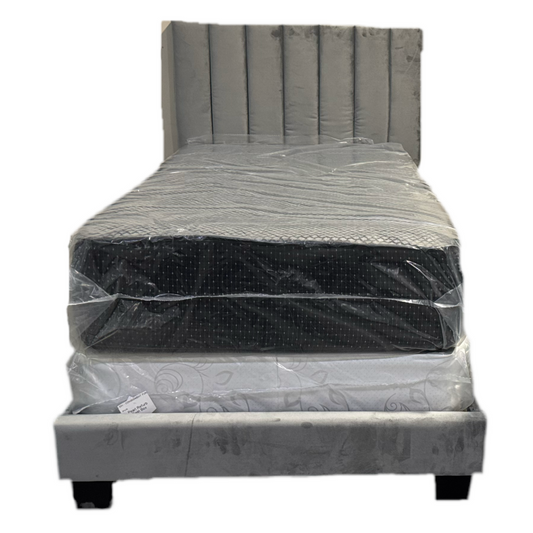 85234 - Twin Gray Velvet Bed Frame 42x80x47