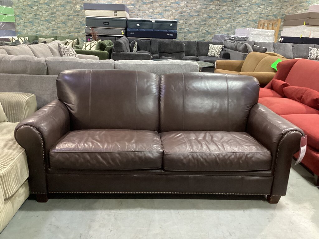 85206 - Broyhill Brown Leather Sofa 84x38x35