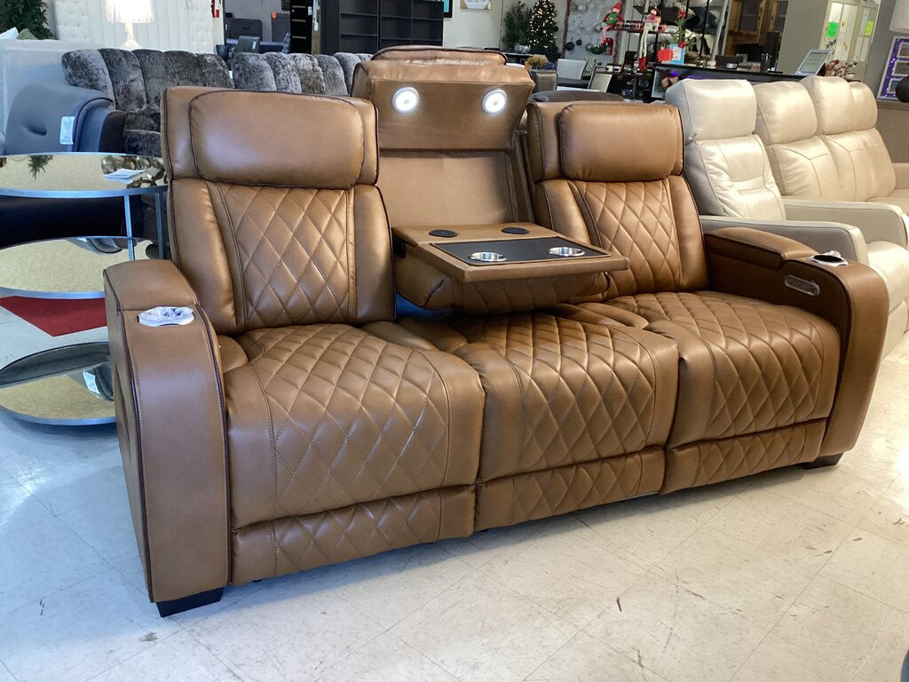 Titan Brown New Power Motion Sofa w/Power Headrest, LED 84x36x41 (668390)