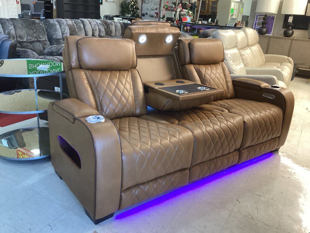 Titan Brown New Power Motion Sofa w/Power Headrest, LED 84x36x41 (668390)