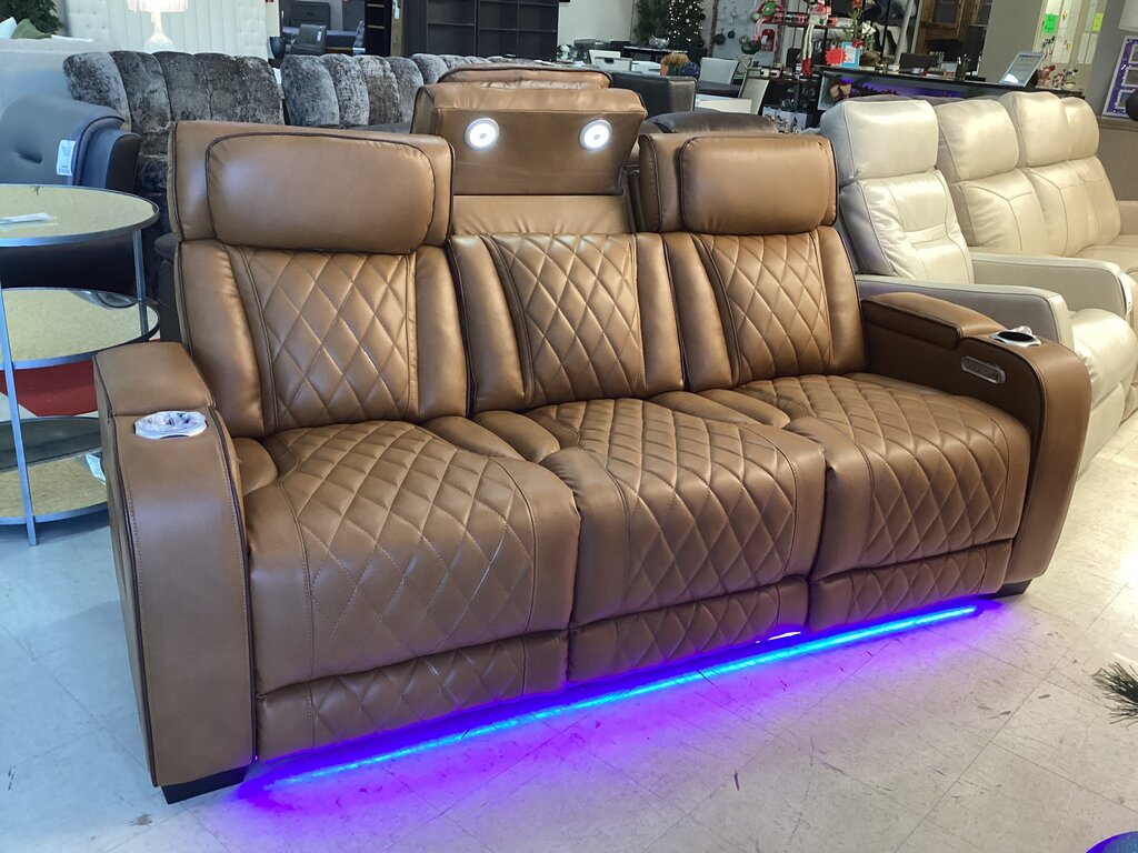 Titan Brown New Power Motion Sofa w/Power Headrest, LED 84x36x41 (668390)