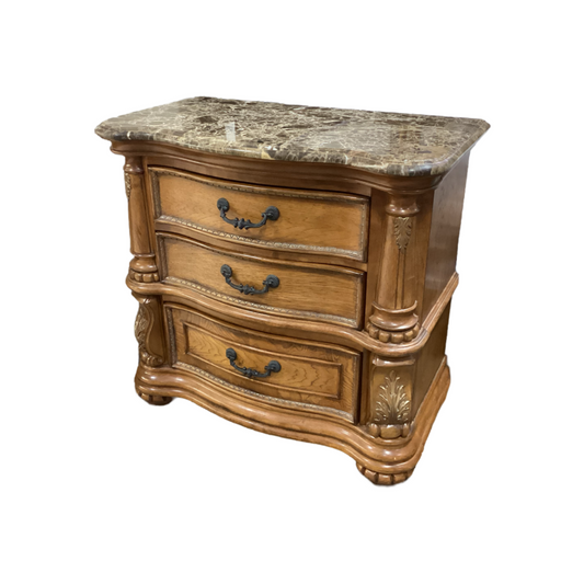 85324 - Three Drawer Wooden Marble Top Nightstand 34x18x32