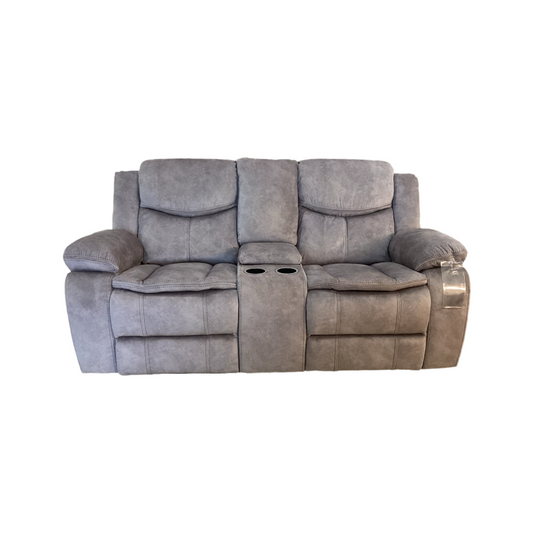 Emerson Silver Gray NEW Motion/Reclining Loveseat w/Console, USB - 75x30x40 -(665021)
