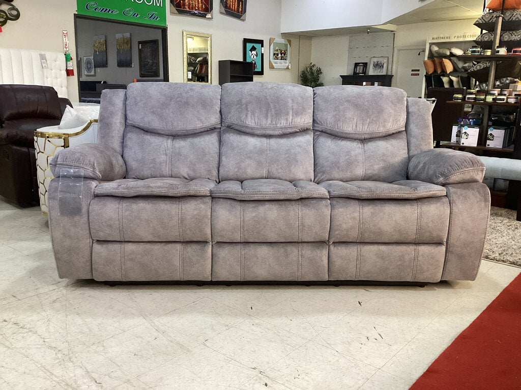 Emerson Silver Gray NEW Motion Reclining Sofa w/Drop Down Tray 86x30x40 -(665020)