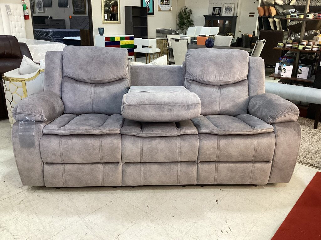Emerson Silver Gray NEW Motion Reclining Sofa w/Drop Down Tray 86x30x40 -(665020)