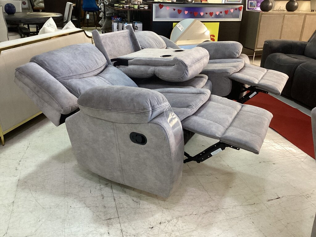 Emerson Silver Gray NEW Motion Reclining Sofa w/Drop Down Tray 86x30x40 -(665020)