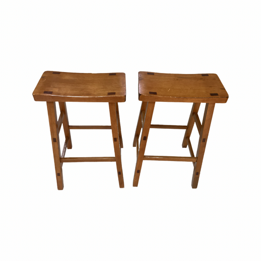 85405 - Pair of Brown Wooden Bar Height Stools 18x9x29