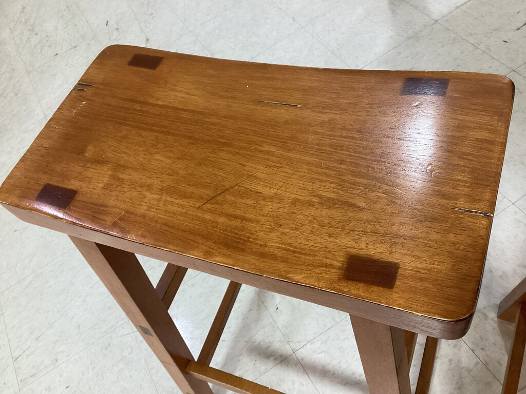 85405 - Pair of Brown Wooden Bar Height Stools 18x9x29