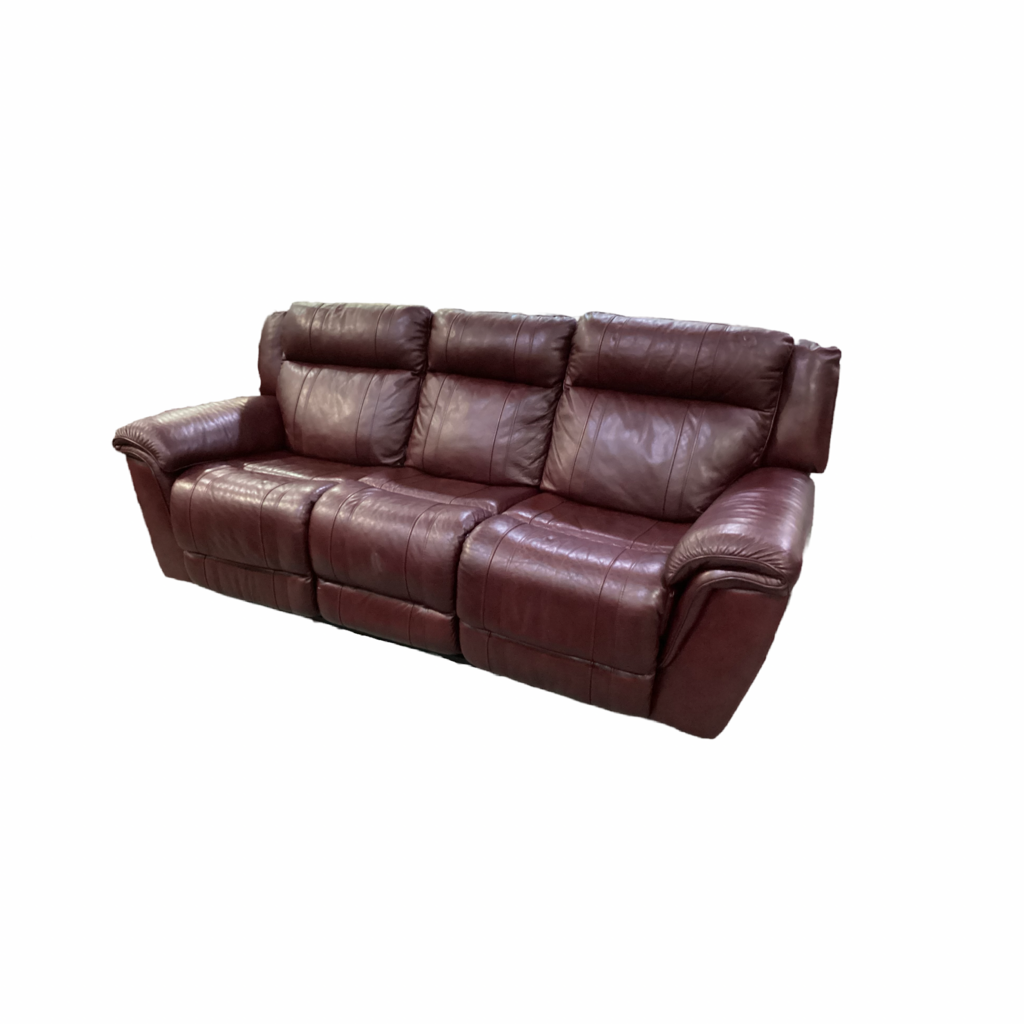 85424 - Burgundy Leather Manual Reclining Sofa 90x35x38