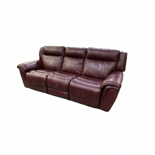 85424 - Burgundy Leather Manual Reclining Sofa 90x35x38