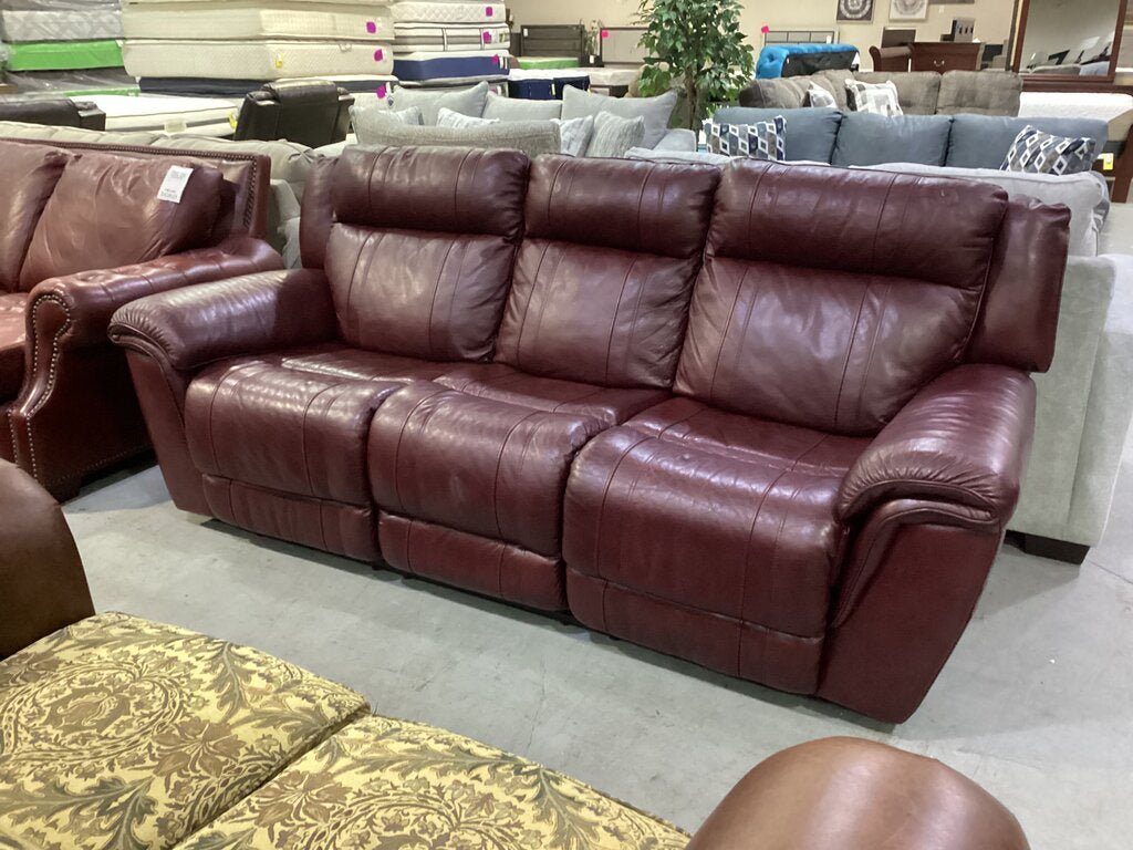 85424 - Burgundy Leather Manual Reclining Sofa 90x35x38