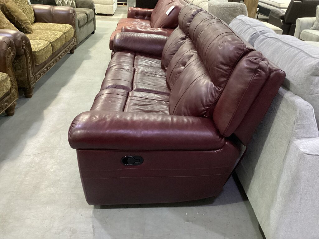 85424 - Burgundy Leather Manual Reclining Sofa 90x35x38