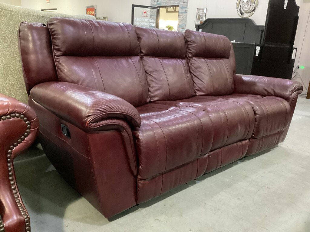 85424 - Burgundy Leather Manual Reclining Sofa 90x35x38